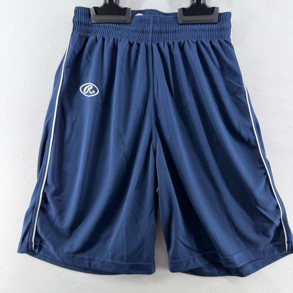 0040 Rawlings Men's Blue Mesh Athletic Basketball Shorts with White Piping